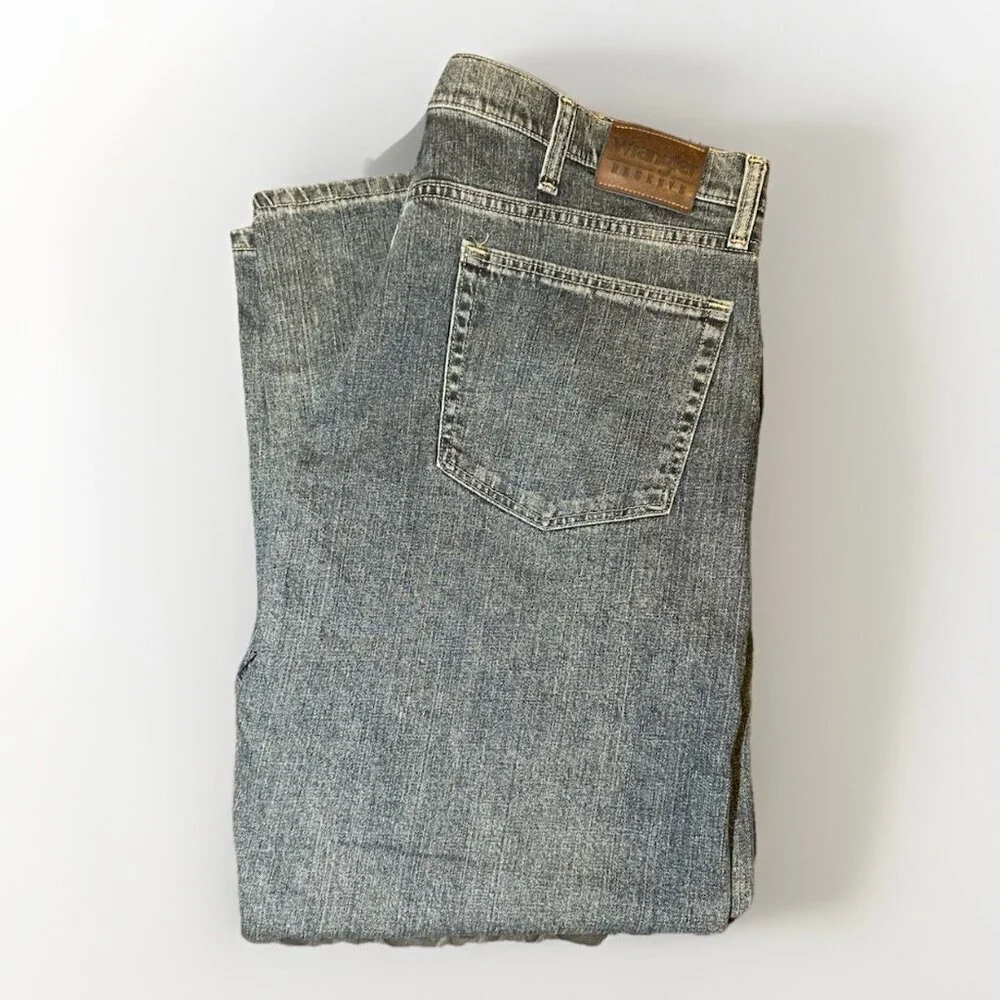 Wrangler Reserve Advanced Comfort Straight Leg Denim Blue Jeans Men's Size 38x29